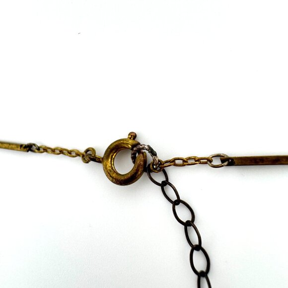 Pavanne Necklace Blue Chalcedony Swarovski Crystal Brass Chain Handcrafted - Picture 8 of 13